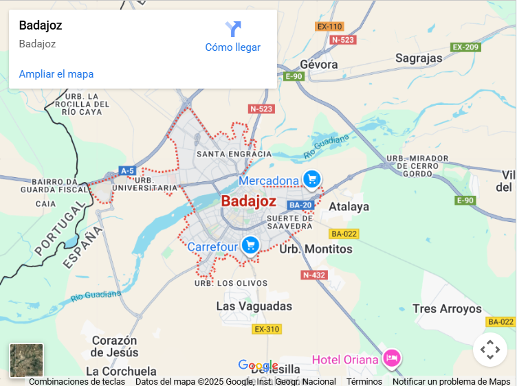 Mapa de Badajoz - Zona de trabajo cerrajero